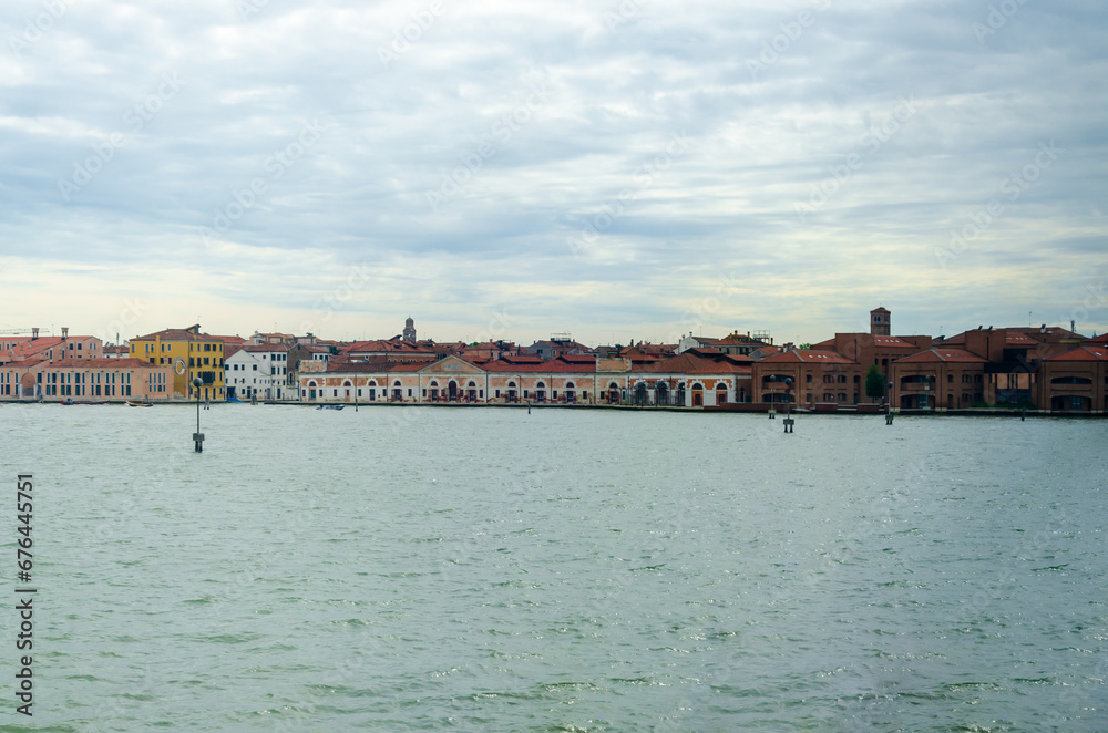 Part of a Venetian cityscape with a part of the blue Adriatic sea