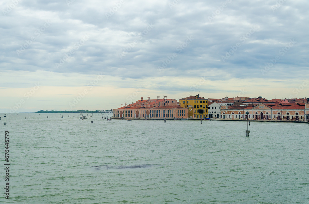 Part of a Venetian cityscape with a part of the blue Adriatic sea