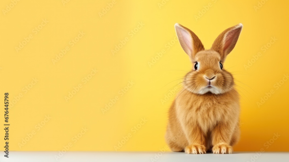 Obraz premium cute animal pet rabbit or bunny brown color smiling and laughing isolated with copy space for easter background, rabbit, animal, pet, cute, fur, ear, mammal, background, celebration, generate by AI