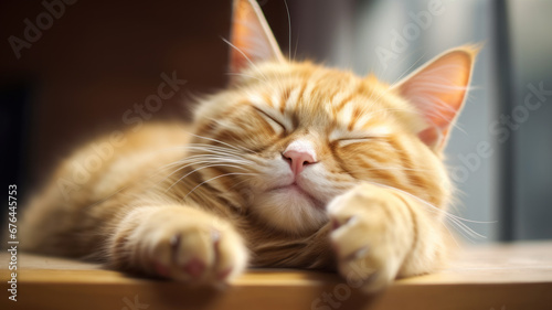 Adorable Orange Cat Napping with Paws Up © M.Gierczyk