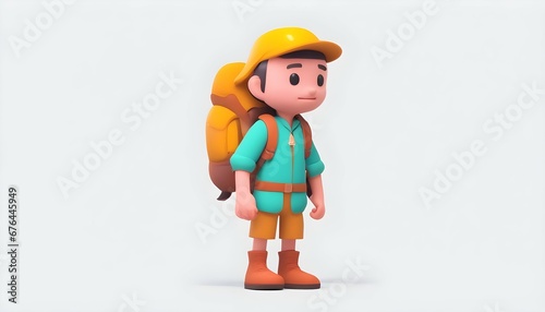 3d character of hiker man brings a backpack