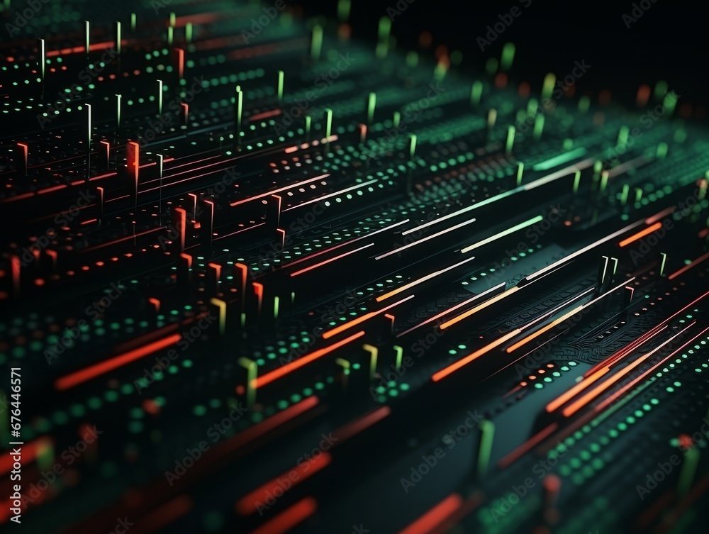 Abstract sci-fi green and red background, concept of digital future., AI