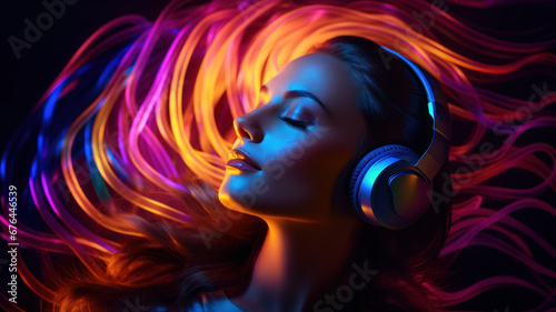 Sensual Woman with Closed Eyes and Headphones