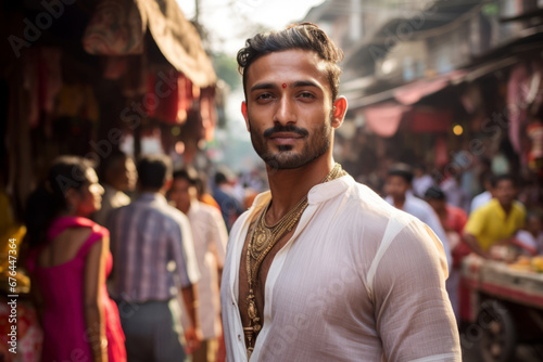 Generative ai young latino man strolling peacefully outdoors city street smiling happy