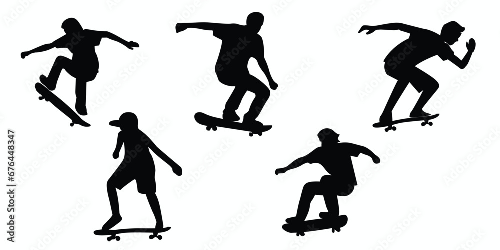 Skater silhouettes set. Set of skater black flat icons. Vector illustration