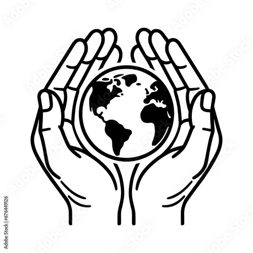 A hand holds an Earth globe. Concept of caring for the Earth. Vector illustration