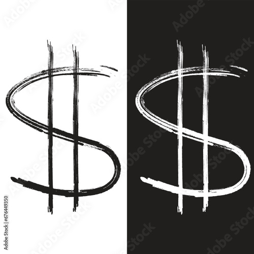 Dollar Sign symbol Icon vector using on Black and white Board script. Money Symbol in Grunge Style. Cool Dollar Icon.
