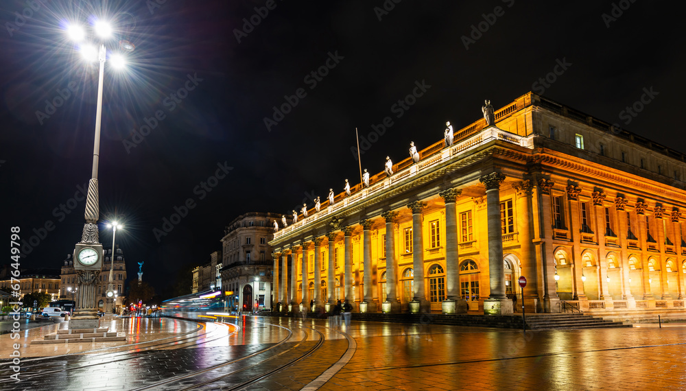 November 12, 2019: The Grand Théâtre de Bordeaux at night, in Gironde, in Nouvelle-Aquitaine, France