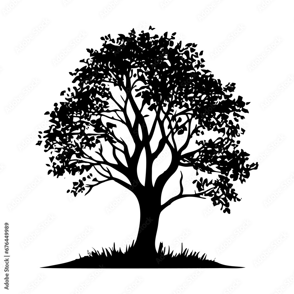 Fototapeta premium Tree silhouette. Plants with leafs. Forest and garden symbol isolated on white background. Vector illustration