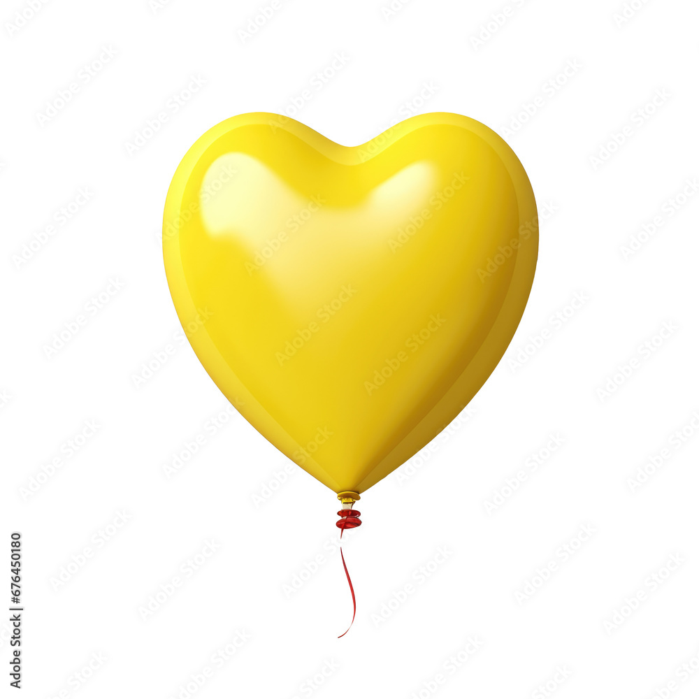 yellow heart helium balloon. Birthday balloon flying for party and celebrations. Isolated on white background. yellow heart helium balloon. Birthday balloon flying for party and celebrations. Isolated on white background.