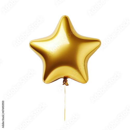 gold star helium balloon. Birthday balloon flying for party and celebrations. Isolated on white background.