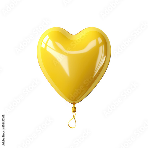 yellow heart helium balloon. Birthday balloon flying for party and celebrations. Isolated on white background.