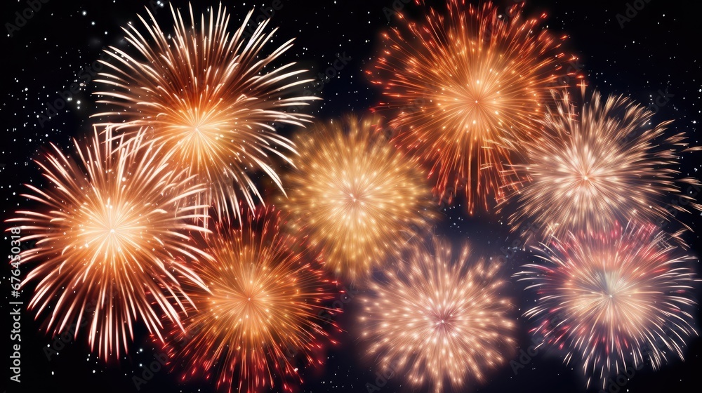 Naklejka premium Beautiful colorful bright fireworks lighting up night sky for celebrate