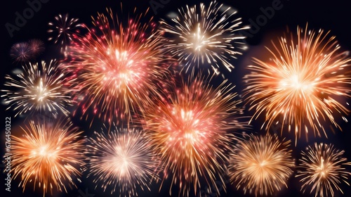 Beautiful colorful bright fireworks lighting up night sky for celebrate