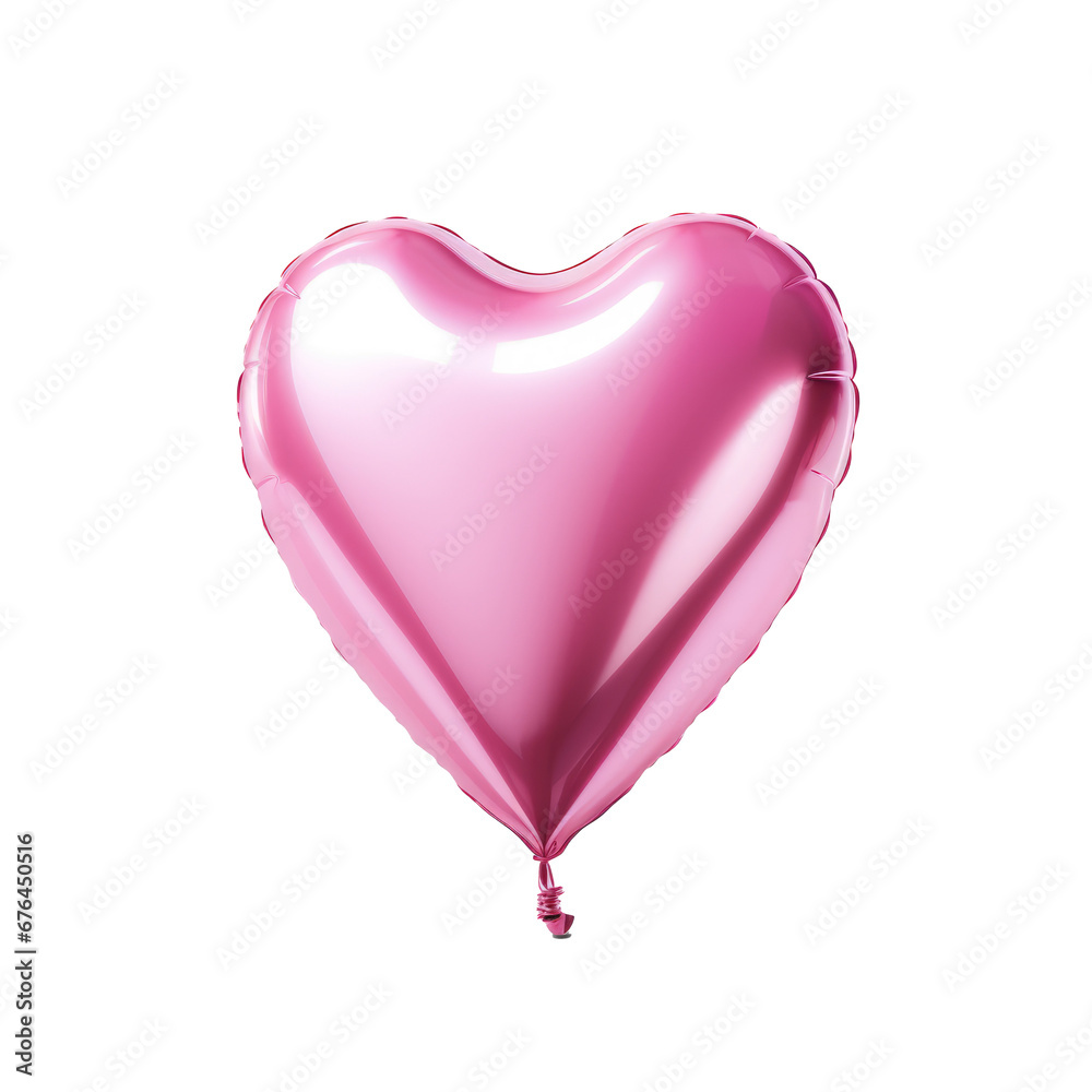 pink heart helium balloon. Birthday balloon flying for party and celebrations. Isolated on white background.