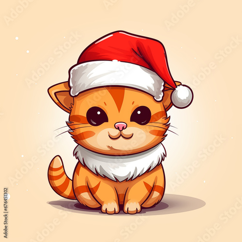 cat wearing santa hat in chirstmas