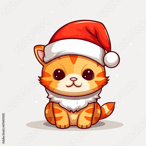 cat wearing santa hat in chirstmas