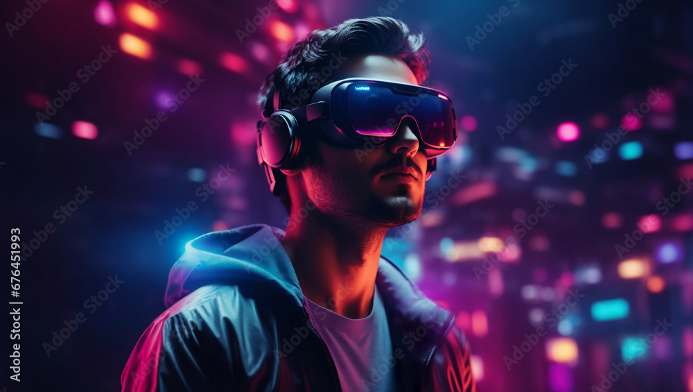 man wearing virtual reality glasses. virtual reality.
man wearing virtual reality glasses. virtual reality.