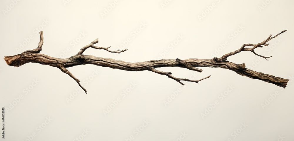 Elegant Black Tree Branch with Delicate Twigs Isolated on a White Background, Perfect for Design Projects