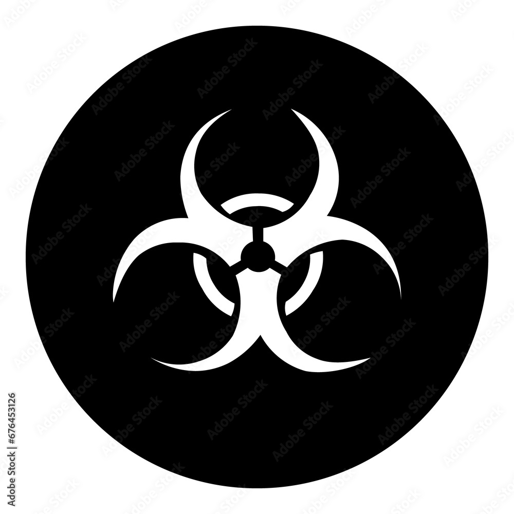 A biohazard symbol in the center. Isolated white symbol in black circle. Illustration on transparent background A biohazard symbol in the center. Isolated white symbol in black circle. Illustration on transparent background