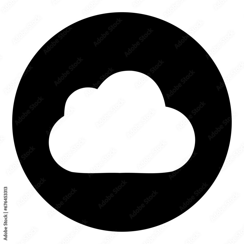 A cloud symbol in the center. Isolated white symbol in black circle. Vector illustration on white background A cloud symbol in the center. Isolated white symbol in black circle. Vector illustration on white background