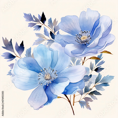 ilustração em aquarela de flores coloridas em borda larga - IA Generativa photo
