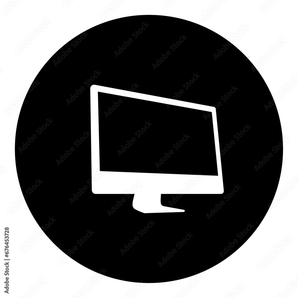 A monoblock symbol in the center. Isolated white symbol in black circle. Vector illustration on white background A monoblock symbol in the center. Isolated white symbol in black circle. Vector illustration on white background