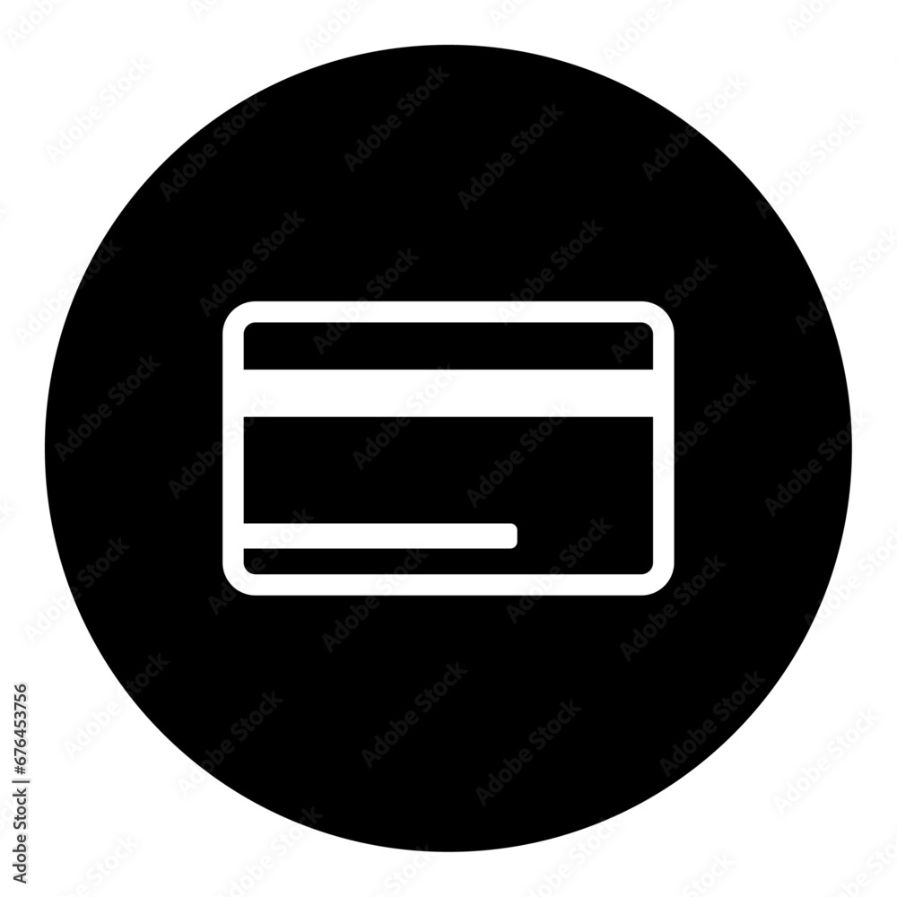 A credit card symbol in the center. Isolated white symbol in black circle. Vector illustration on white background A credit card symbol in the center. Isolated white symbol in black circle. Vector illustration on white background