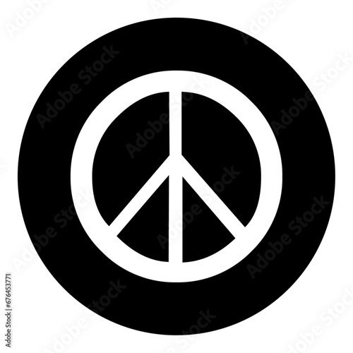 A peace symbol in the center. Isolated white symbol in black circle. Vector illustration on white background