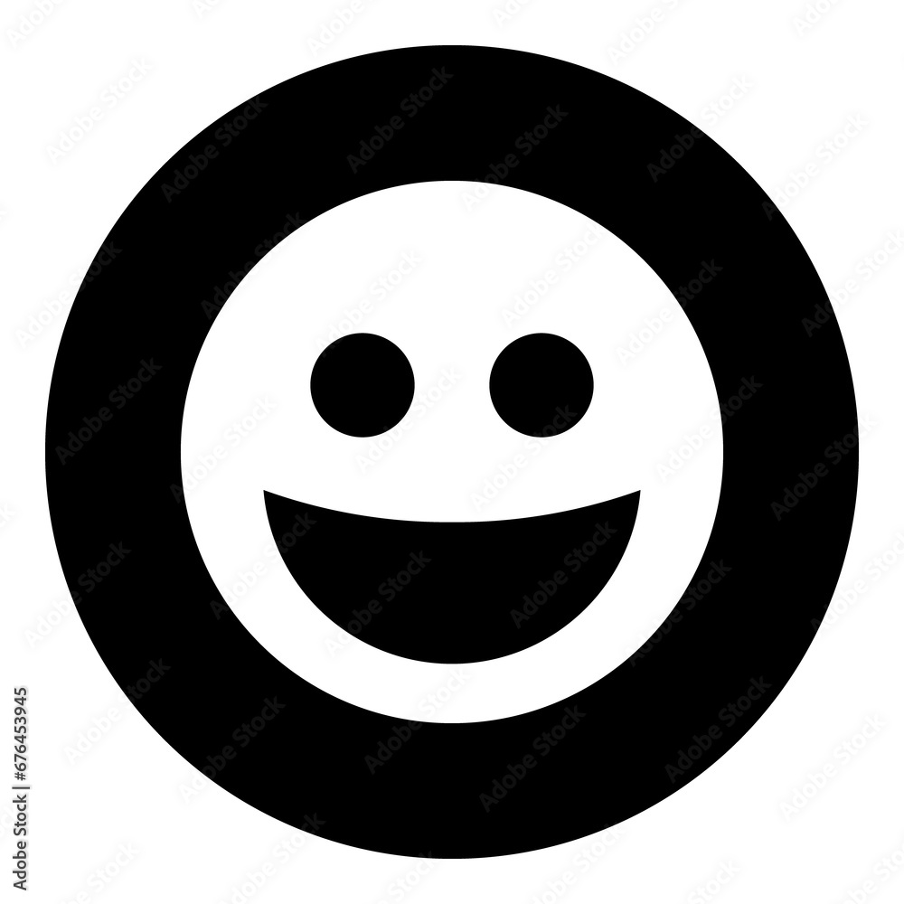 A laughter face symbol in the center. Isolated white symbol in black circle. Illustration on transparent background A laughter face symbol in the center. Isolated white symbol in black circle. Illustration on transparent background