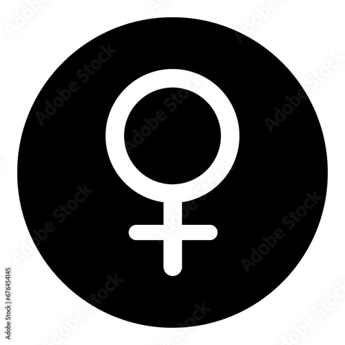 A venus symbol in the center. Isolated white symbol in black circle. Illustration on transparent background