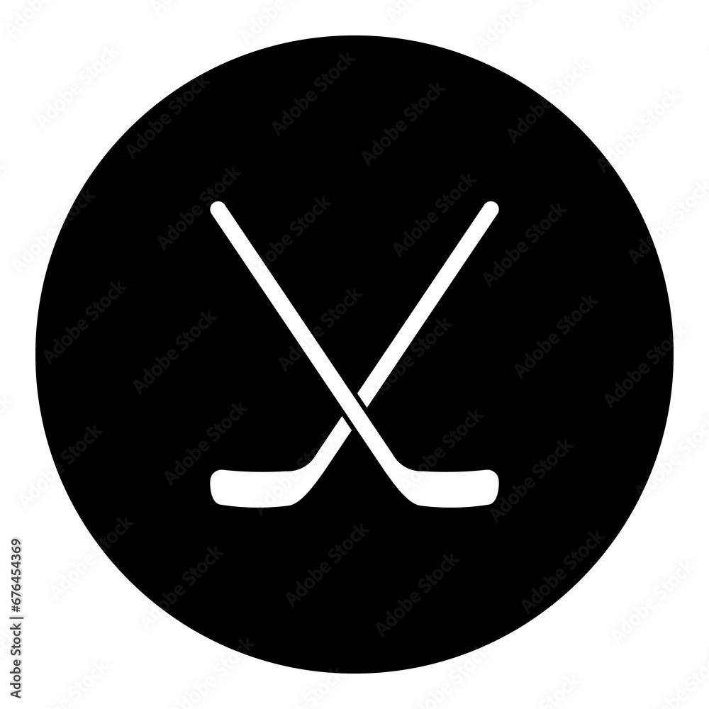 A hockey symbol in the center. Isolated white symbol in black circle. Illustration on transparent background A hockey symbol in the center. Isolated white symbol in black circle. Illustration on transparent background