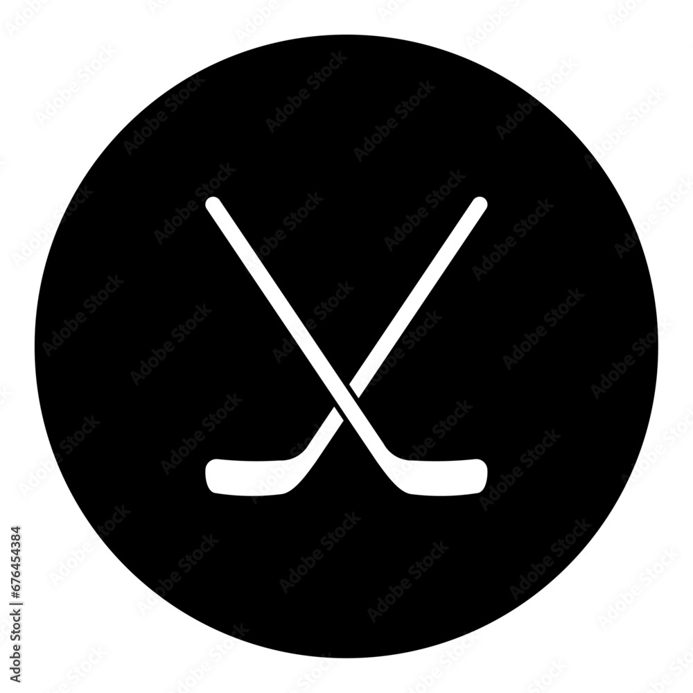 A hockey symbol in the center. Isolated white symbol in black circle. Vector illustration on white background
