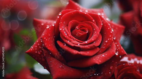 a red rose with dew or water drops  droplets