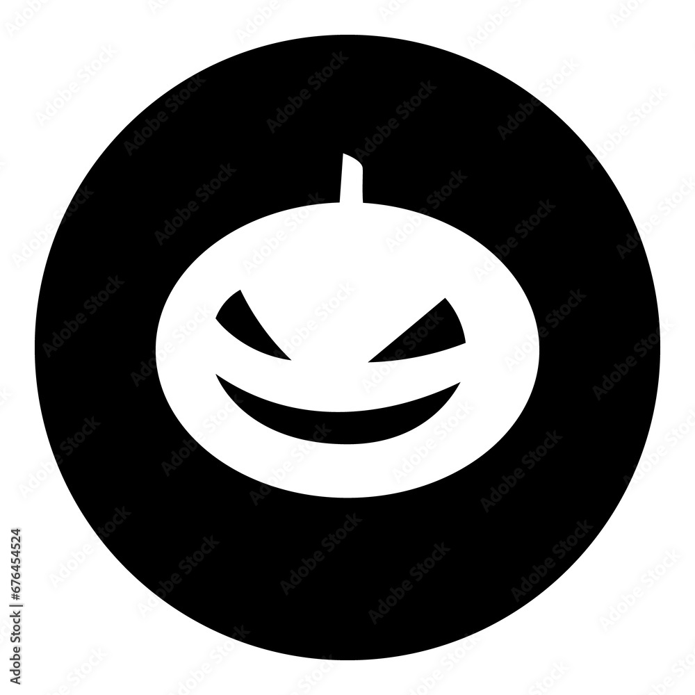 A halloween pumpkin symbol in the center. Isolated white symbol in black circle. Illustration on transparent background A halloween pumpkin symbol in the center. Isolated white symbol in black circle. Illustration on transparent background