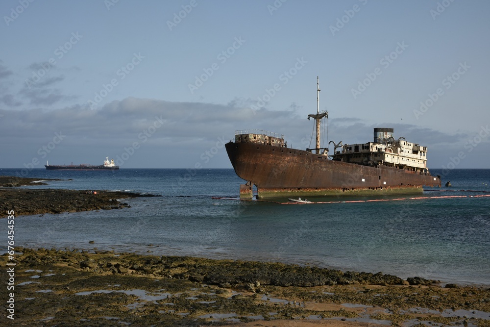 Old rusty ship in a harbor
