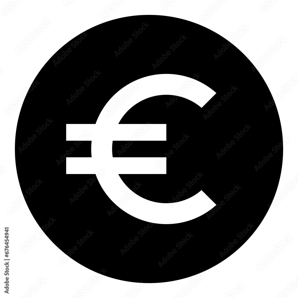 A euro symbol in the center. Isolated white symbol in black circle. Illustration on transparent background A euro symbol in the center. Isolated white symbol in black circle. Illustration on transparent background