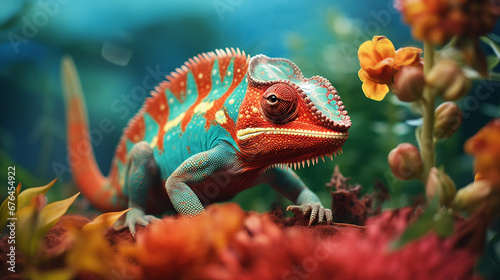 Chameleon on Flower - Colorful Reptile in Nature Close-Up