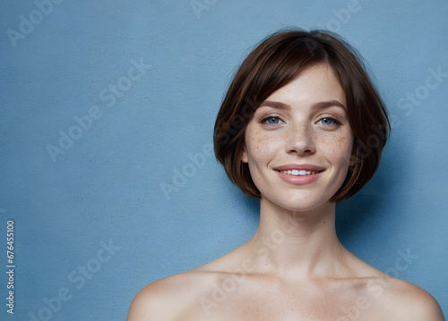 Captivating Smile of a Woman with Short Brown Hair
