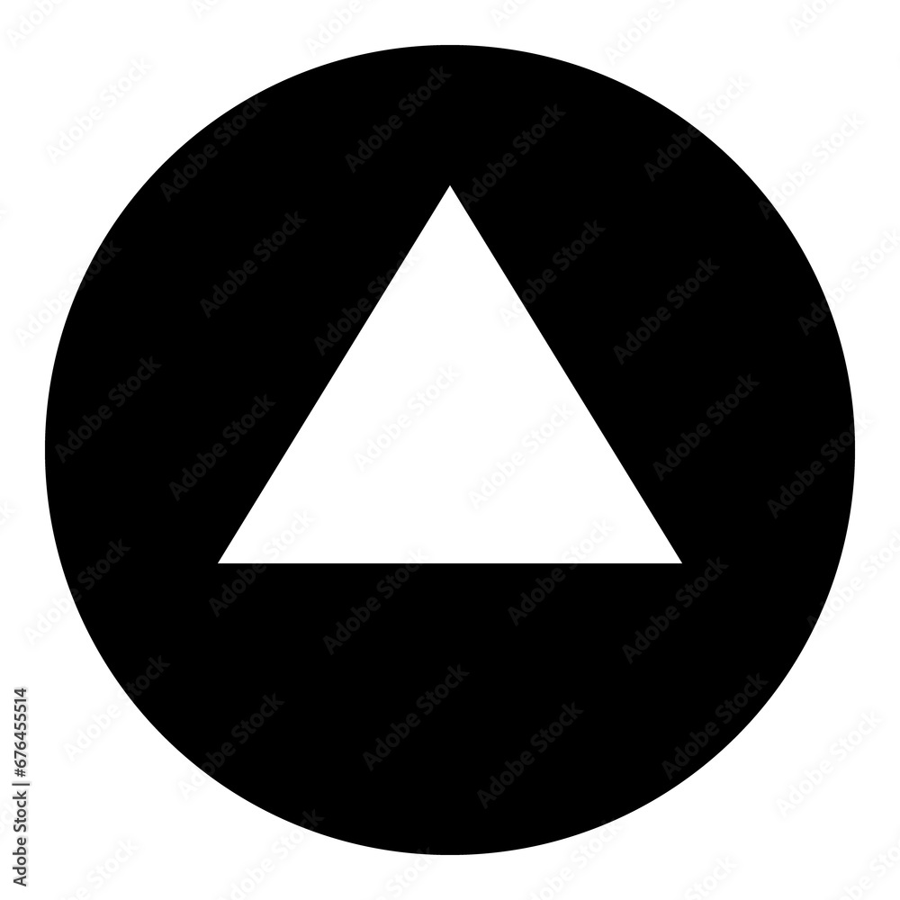 A triangle symbol in the center. Isolated white symbol in black circle. Illustration on transparent background A triangle symbol in the center. Isolated white symbol in black circle. Illustration on transparent background