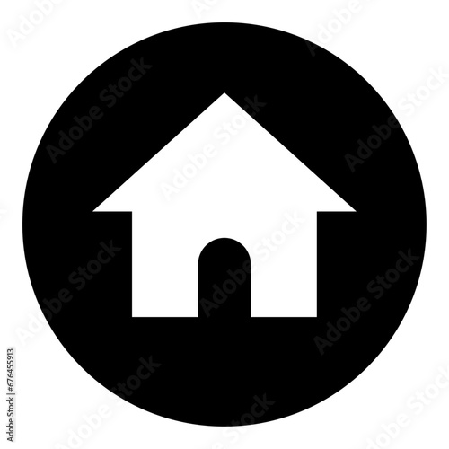 A kennel symbol in the center. Isolated white symbol in black circle. Vector illustration on white background