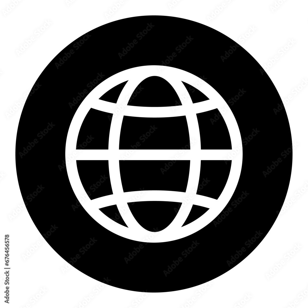 A web symbol in the center. Isolated white symbol in black circle. Vector illustration on white background A web symbol in the center. Isolated white symbol in black circle. Vector illustration on white background