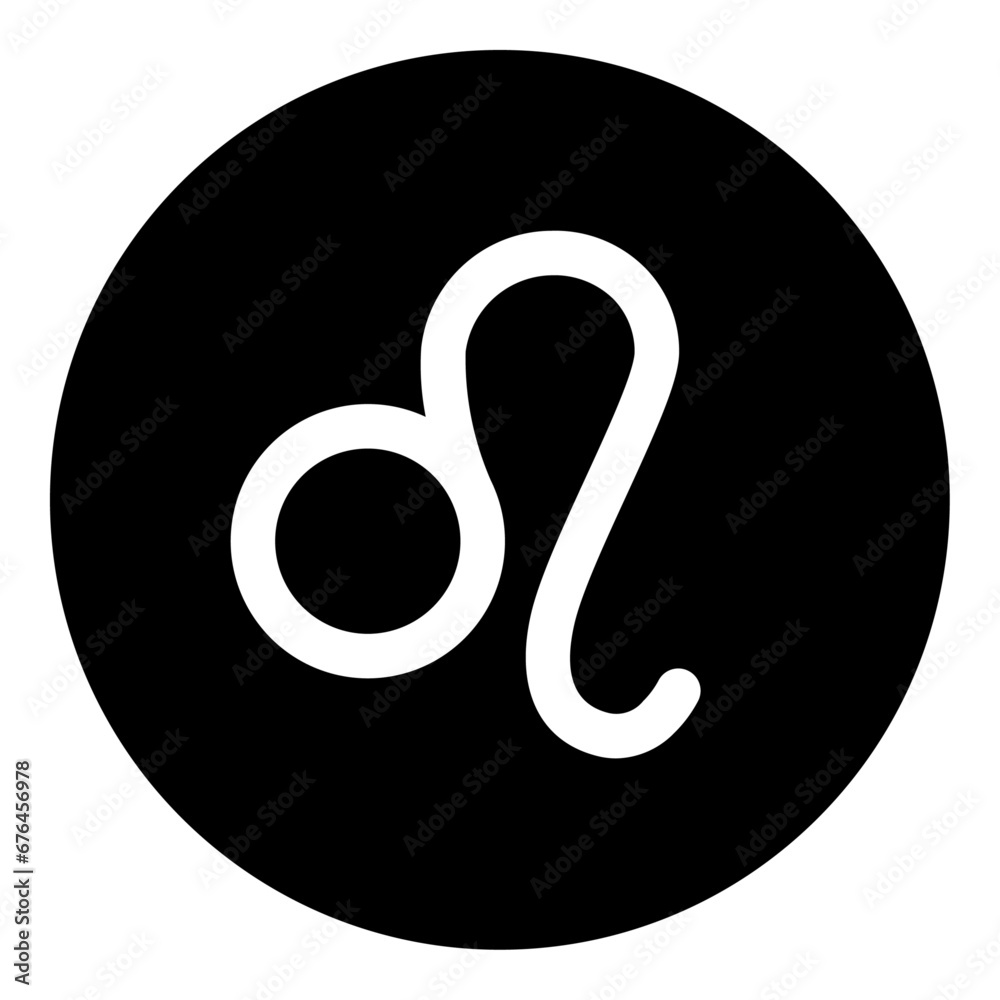 A zodiac leo symbol in the center. Isolated white symbol in black circle. Vector illustration on white background A zodiac leo symbol in the center. Isolated white symbol in black circle. Vector illustration on white background