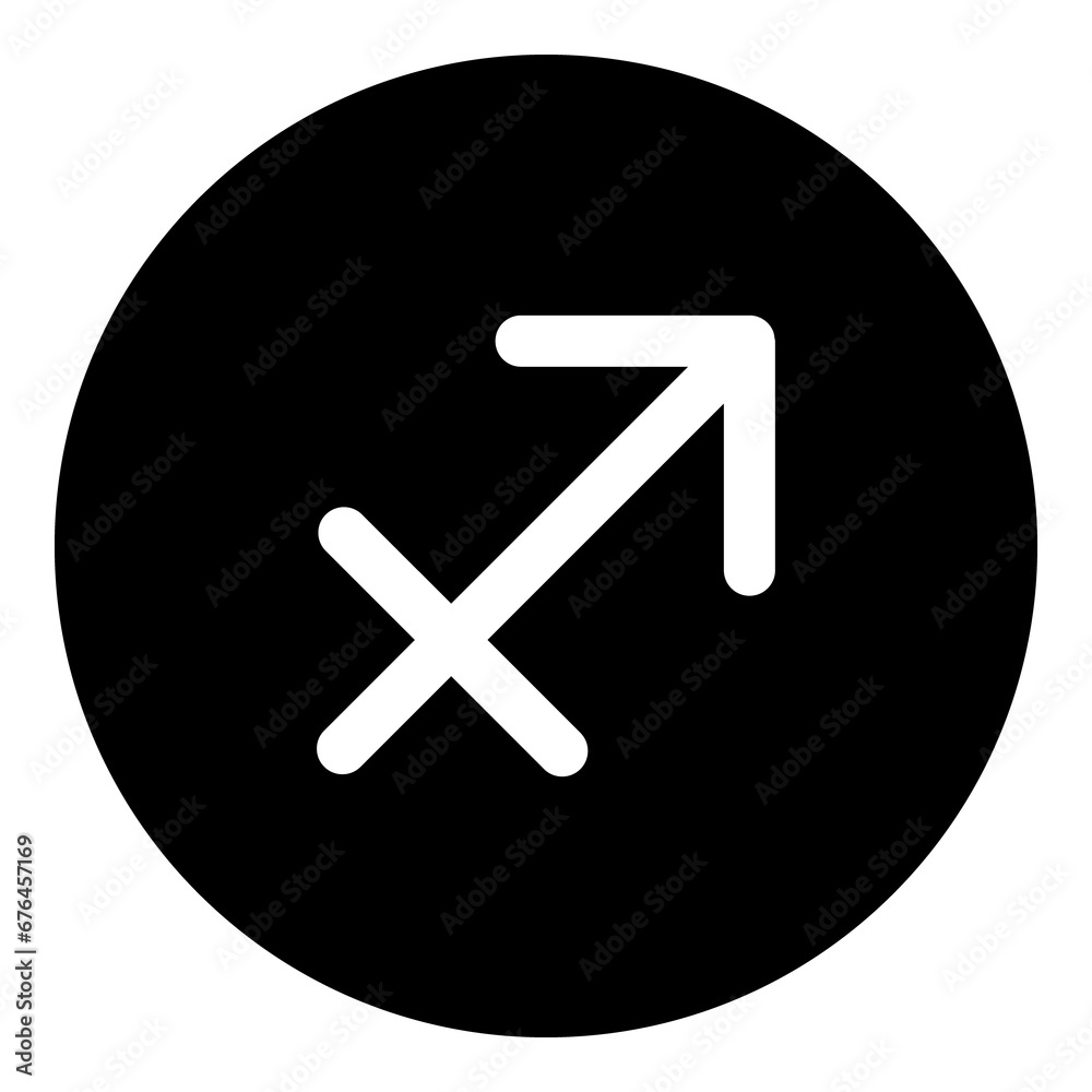 A zodiac sagittarius symbol in the center. Isolated white symbol in black circle. Illustration on transparent background A zodiac sagittarius symbol in the center. Isolated white symbol in black circle. Illustration on transparent background