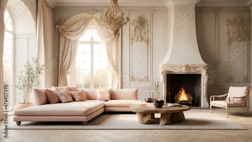  a living room filled with furniture and a fire place © ABDELILAH