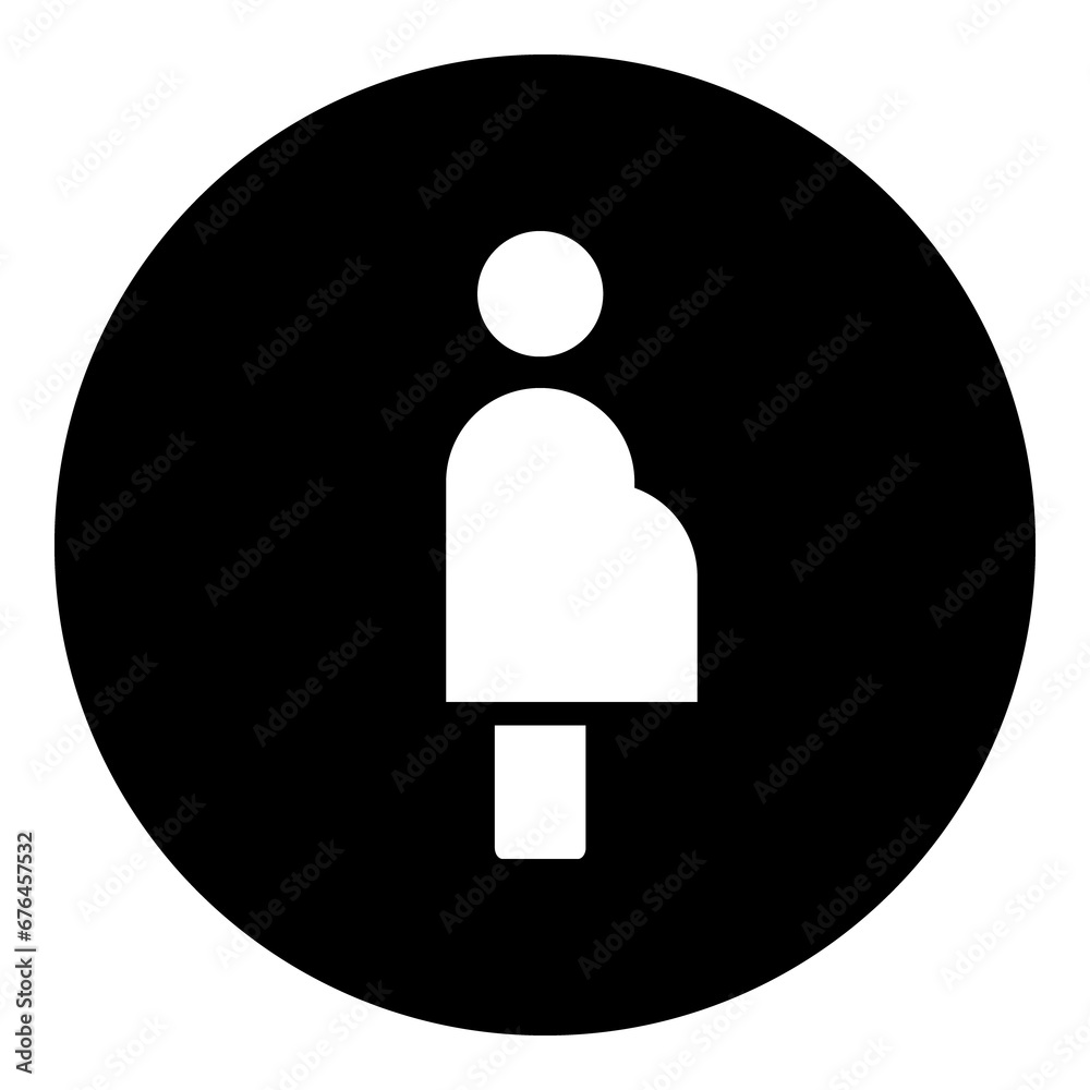 A pregnant woman symbol in the center. Isolated white symbol in black circle. Illustration on transparent background A pregnant woman symbol in the center. Isolated white symbol in black circle. Illustration on transparent background