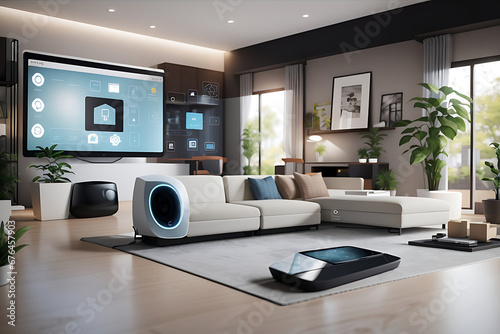 Smart home uses modern technology including the internet of things to feature various connected devices photo