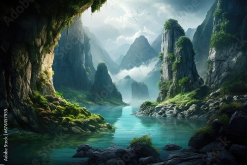Magnificent karst landscape with caves © PinkiePie