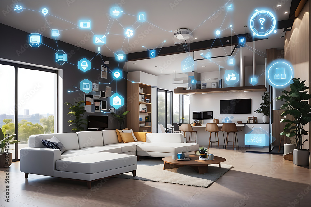 Smart home uses modern technology including the internet of things to feature multiple connected devices