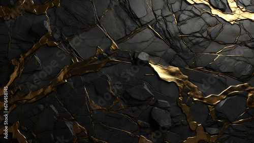 Abstract modern dark stone with gold boarder texture background